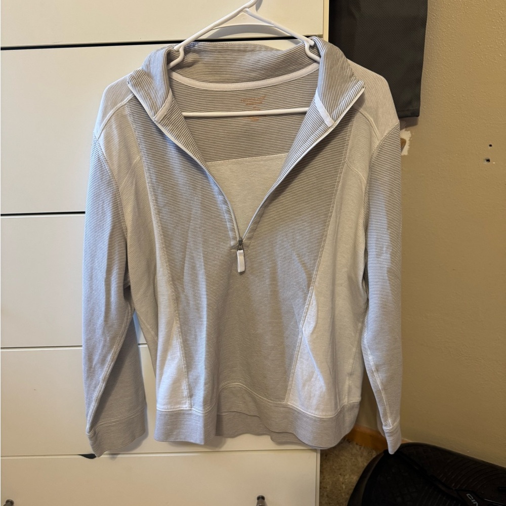 Light Gray Quarter-Zip Hooded Pullover Top